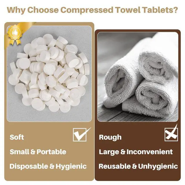 Alt view image 3 of 7 - 100 Compressed Towel Tablets - Disposable Face Washcloths Fast Drying Lightweight for Adult Camping Hiking Facial Mini Makeup Wipe Coin Tissues Travel Hotel Cleaning Supplies