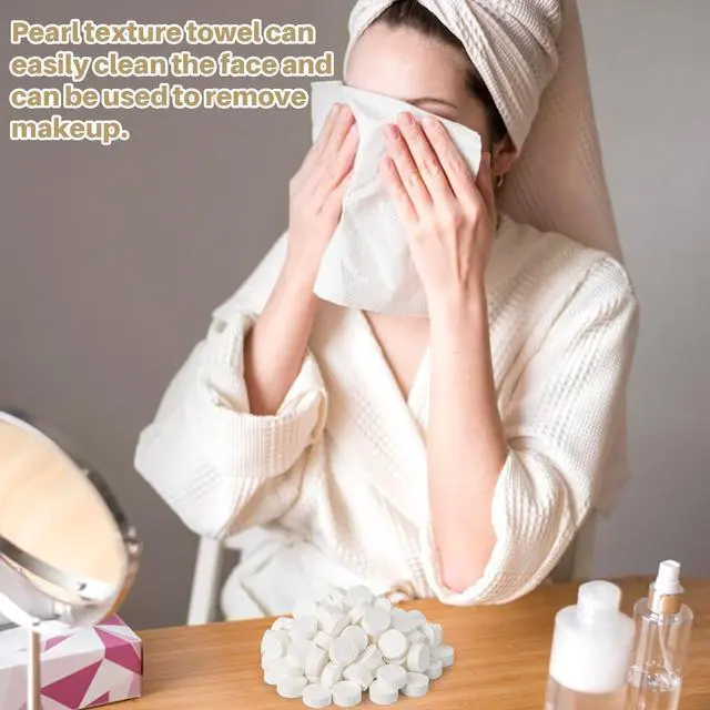 Alt view image 6 of 7 - 100 Compressed Towel Tablets - Disposable Face Washcloths Fast Drying Lightweight for Adult Camping Hiking Facial Mini Makeup Wipe Coin Tissues Travel Hotel Cleaning Supplies