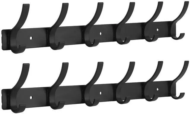 Main image of Coat Rack Wall Mount, Wall Hooks for Hanging, Entry Coat Hooks Coat Hanger, Hat Rack Holder for Wall, Key Holder Purse Racks, Towel Rack for Bathrooms (2 Pack, Black)