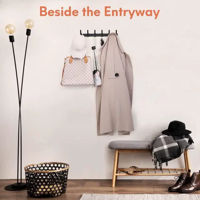Alt view image 6 of 7 - Coat Rack Wall Mount, Wall Hooks for Hanging, Entry Coat Hooks Coat Hanger, Hat Rack Holder for Wall, Key Holder Purse Racks, Towel Rack for Bathrooms (2 Pack, Black)