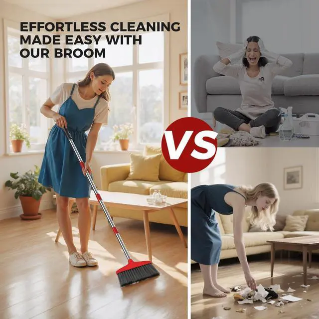 Alt view image 5 of 7 - Handy Broom, Indoor/Outdoor Brooms, Duty Kitchen Broom, for Home Garage Kitchen Office Courtyard Lobby Patio Lawn Concrete (1, Red)