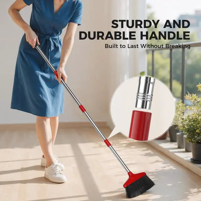 Alt view image 3 of 7 - Handy Broom, Indoor/Outdoor Brooms, Duty Kitchen Broom, for Home Garage Kitchen Office Courtyard Lobby Patio Lawn Concrete (1, Red)