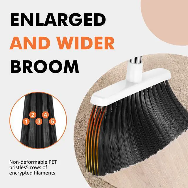 Alt view image 4 of 7 - Heavy Duty Broom, 55 Inch Long Handle Outdoor Large Angle Brooms, Commercial Broom for Sweeping Indoor, for Home Garage Kitchen Office Courtyard Lobby Patio Lawn Concrete(Grey&White)