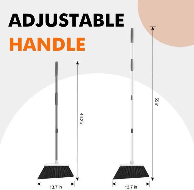 Alt view image 2 of 7 - Heavy Duty Broom, 55 Inch Long Handle Outdoor Large Angle Brooms, Commercial Broom for Sweeping Indoor, for Home Garage Kitchen Office Courtyard Lobby Patio Lawn Concrete(Grey&White)