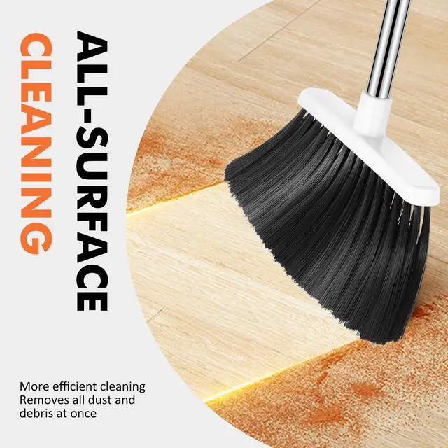 Alt view image 6 of 7 - Heavy Duty Broom, 55 Inch Long Handle Outdoor Large Angle Brooms, Commercial Broom for Sweeping Indoor, for Home Garage Kitchen Office Courtyard Lobby Patio Lawn Concrete(Grey&White)