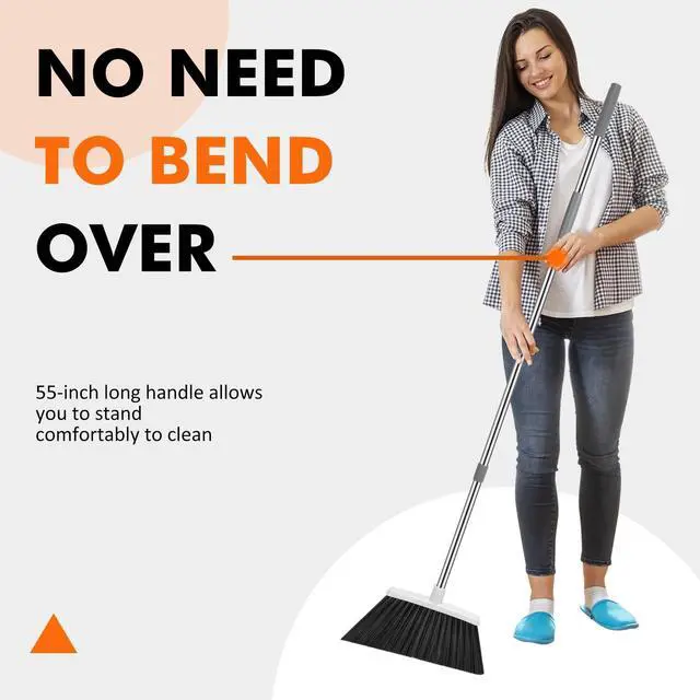 Alt view image 3 of 7 - Heavy Duty Broom, 55 Inch Long Handle Outdoor Large Angle Brooms, Commercial Broom for Sweeping Indoor, for Home Garage Kitchen Office Courtyard Lobby Patio Lawn Concrete(Grey&White)