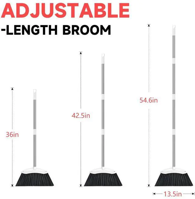 Alt view image 2 of 7 - Heavy Duty Broom, 54-inch Adjustable Long Handle Angle Brooms Large Brooms for Sweeping Indoor and Outdoor Commercial Broom for Home Kitchen Patio Garage Porch Courtyard Classroom, White