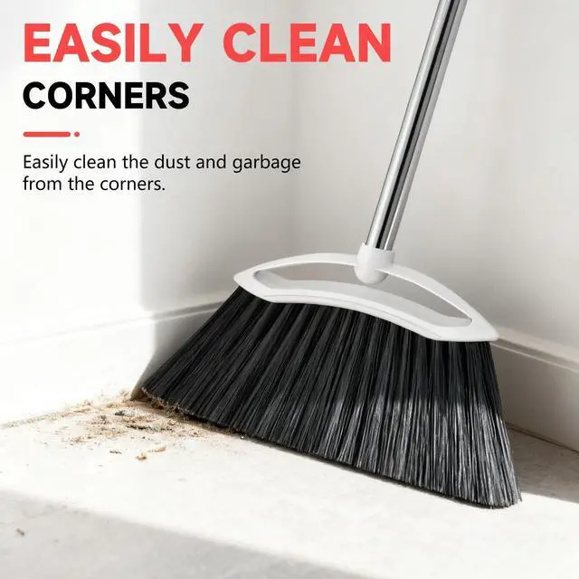 Alt view image 4 of 7 - Heavy Duty Broom, 54-inch Adjustable Long Handle Angle Brooms Large Brooms for Sweeping Indoor and Outdoor Commercial Broom for Home Kitchen Patio Garage Porch Courtyard Classroom, White