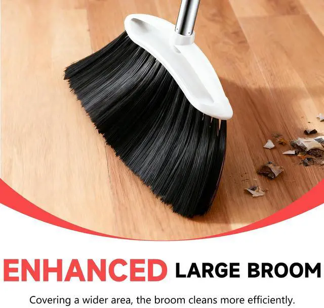 Alt view image 6 of 7 - Heavy Duty Broom, 54-inch Adjustable Long Handle Angle Brooms Large Brooms for Sweeping Indoor and Outdoor Commercial Broom for Home Kitchen Patio Garage Porch Courtyard Classroom, White