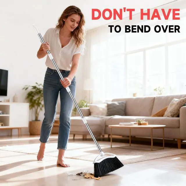 Alt view image 7 of 7 - Heavy Duty Broom, 54-inch Adjustable Long Handle Angle Brooms Large Brooms for Sweeping Indoor and Outdoor Commercial Broom for Home Kitchen Patio Garage Porch Courtyard Classroom, White