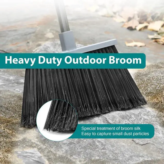Alt view image 3 of 7 - Broom, Outdoor Broom for Floor Cleaning, 58" Long Stainless Steel Handle, Hard Bristle Angle Broom for Sweeping Indoor, Commercial, Industrial, Garage, Kitchen