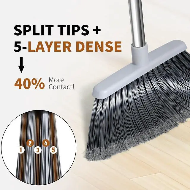 Alt view image 2 of 7 - Broom, Outdoor Brooms for Sweeping Indoor, Adjustable 55" Pet Hair Removal Heavy Duty Broom for Floors Home Kitchen Garage Commercial Patio Industrial Snow (Pack of 1)
