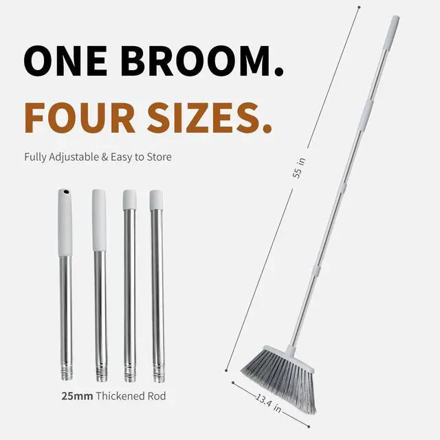 Alt view image 6 of 7 - Broom, Outdoor Brooms for Sweeping Indoor, Adjustable 55" Pet Hair Removal Heavy Duty Broom for Floors Home Kitchen Garage Commercial Patio Industrial Snow (Pack of 1)