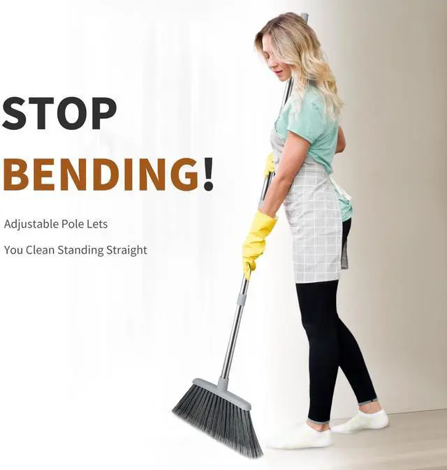 Alt view image 7 of 7 - Broom, Outdoor Brooms for Sweeping Indoor, Adjustable 55" Pet Hair Removal Heavy Duty Broom for Floors Home Kitchen Garage Commercial Patio Industrial Snow (Pack of 1)