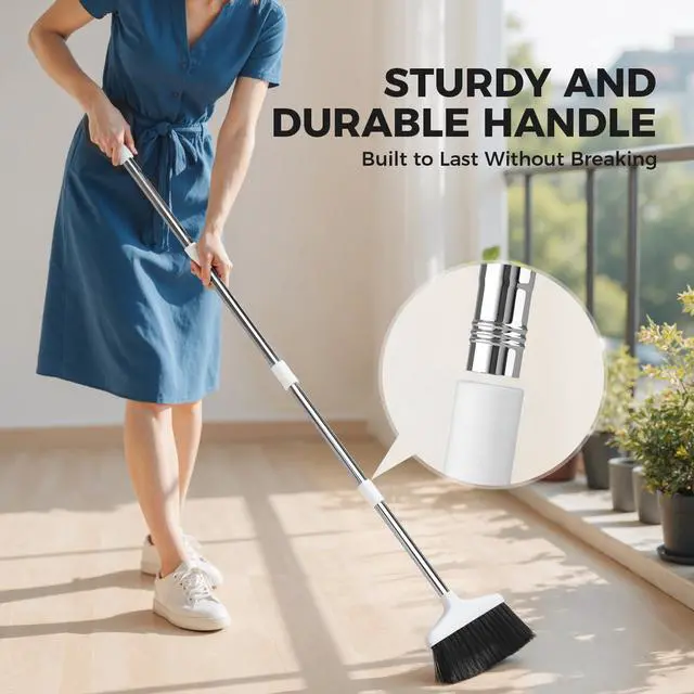 Alt view image 3 of 7 - Handy Broom, Indoor/Outdoor Brooms, Duty Kitchen Broom, for Home Garage Kitchen Office Courtyard Lobby Patio Lawn Concrete White