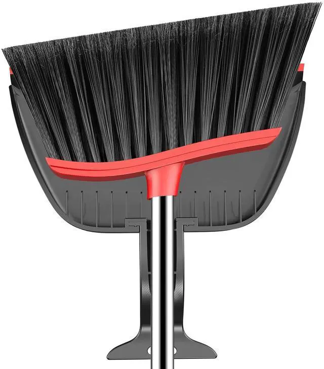 Main image of Broom and Step-on Dustpan Set, 59-in Adjustable Long Handle Broom with Dustpan Combo Set Outdoor Angle Broom for Sweeping Indoor Dust Pet Hair for Cleaning Kitchen Garage Deck Patio, Black&Red