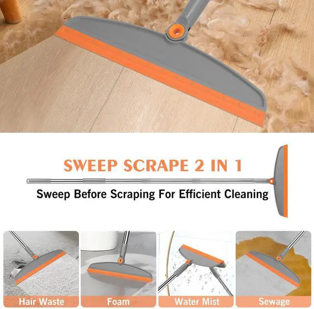 Alt view image 3 of 7 - Multifunction Silicone Broom, 54 Inch Long Handle Silicone Floor Squeegee Broom, Sweep and Scrape 2 in 1 Household Cleaning Rubber Broom for Floor, Bathrooms, Kitchens, Showers, Tile, Pet Hair, Glass
