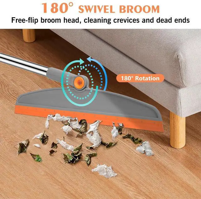 Alt view image 4 of 7 - Multifunction Silicone Broom, 54 Inch Long Handle Silicone Floor Squeegee Broom, Sweep and Scrape 2 in 1 Household Cleaning Rubber Broom for Floor, Bathrooms, Kitchens, Showers, Tile, Pet Hair, Glass