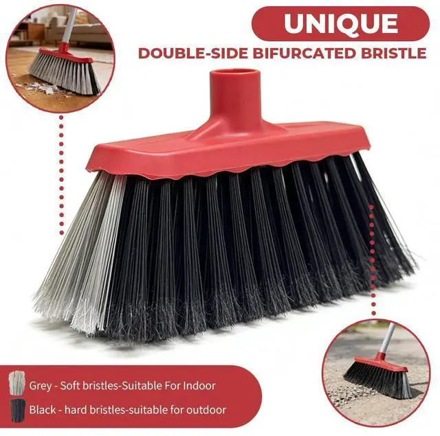 Alt view image 2 of 7 - Heavy Duty Angle Broom | 51" Extended Splicing Iron Rod | Double Sided 5 Layer Bifurcated Bristles | Indoor Outdoor Household Kitchen Dust Sweeping Cleaning Tool