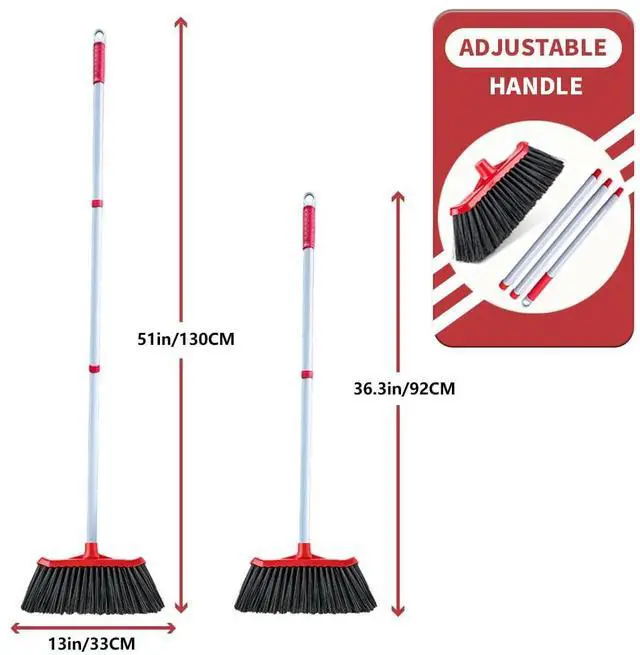 Alt view image 4 of 7 - Heavy Duty Angle Broom | 51" Extended Splicing Iron Rod | Double Sided 5 Layer Bifurcated Bristles | Indoor Outdoor Household Kitchen Dust Sweeping Cleaning Tool