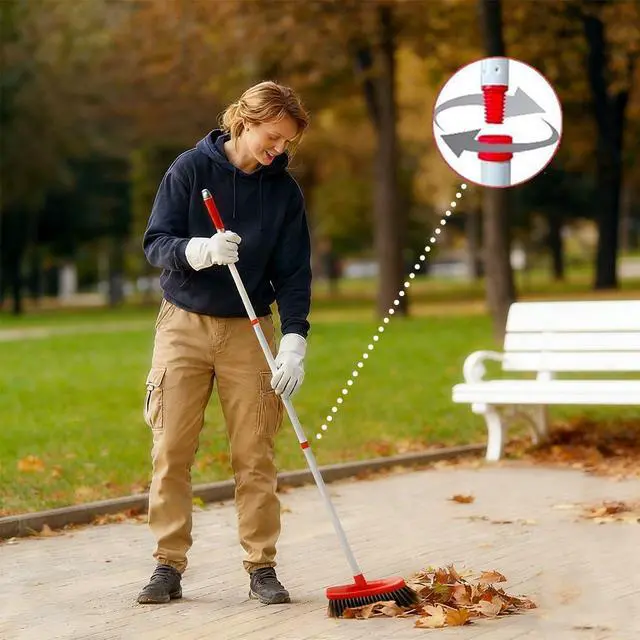 Alt view image 5 of 7 - Heavy Duty Angle Broom | 51" Extended Splicing Iron Rod | Double Sided 5 Layer Bifurcated Bristles | Indoor Outdoor Household Kitchen Dust Sweeping Cleaning Tool