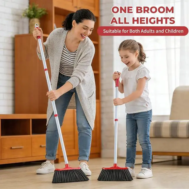 Alt view image 7 of 7 - Heavy Duty Angle Broom | 51" Extended Splicing Iron Rod | Double Sided 5 Layer Bifurcated Bristles | Indoor Outdoor Household Kitchen Dust Sweeping Cleaning Tool