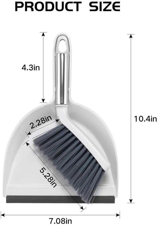 Alt view image 2 of 7 - Mini Broom and Dustpan Set, Small Dust Pan and Brush Set with Handle Dustpan Teeth for Cleaning Hair Suitable for Office Desks Drawers Sofas Outdoor Camping, White & Gray
