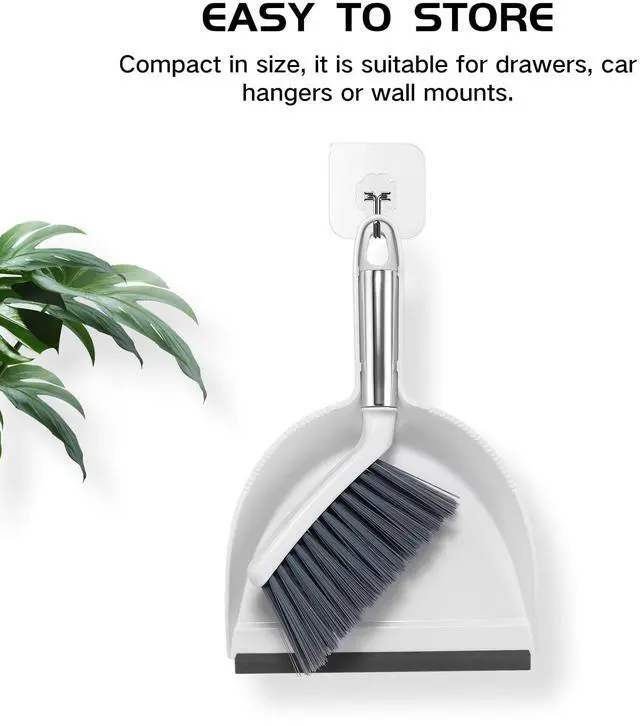 Alt view image 6 of 7 - Mini Broom and Dustpan Set, Small Dust Pan and Brush Set with Handle Dustpan Teeth for Cleaning Hair Suitable for Office Desks Drawers Sofas Outdoor Camping, White & Gray