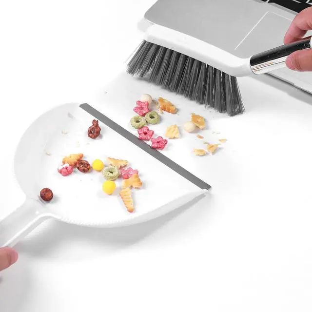 Alt view image 7 of 7 - Mini Broom and Dustpan Set, Small Dust Pan and Brush Set with Handle Dustpan Teeth for Cleaning Hair Suitable for Office Desks Drawers Sofas Outdoor Camping, White & Gray