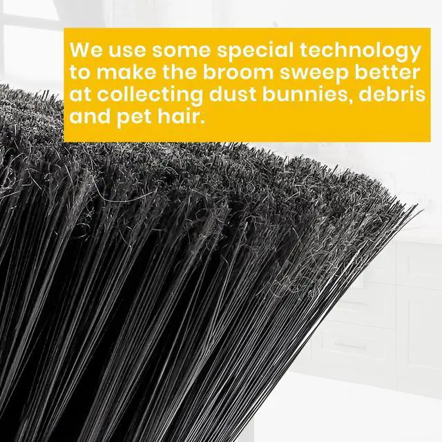 Alt view image 2 of 6 - Yellow Indoor Broom 54" Long Handle House Brooms for Floor Cleaning Sweeping Broom for Kitchen, Garage, Lobby, Patio and Garden
