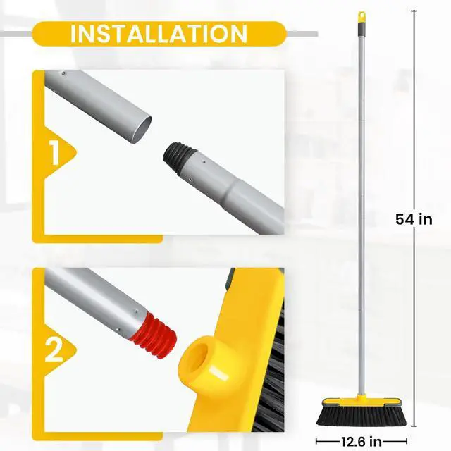 Alt view image 3 of 6 - Yellow Indoor Broom 54" Long Handle House Brooms for Floor Cleaning Sweeping Broom for Kitchen, Garage, Lobby, Patio and Garden