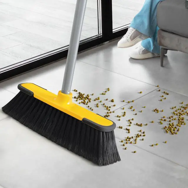 Alt view image 4 of 6 - Yellow Indoor Broom 54" Long Handle House Brooms for Floor Cleaning Sweeping Broom for Kitchen, Garage, Lobby, Patio and Garden