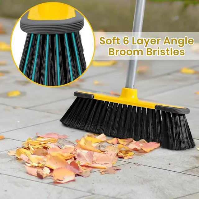 Alt view image 5 of 6 - Yellow Indoor Broom 54" Long Handle House Brooms for Floor Cleaning Sweeping Broom for Kitchen, Garage, Lobby, Patio and Garden