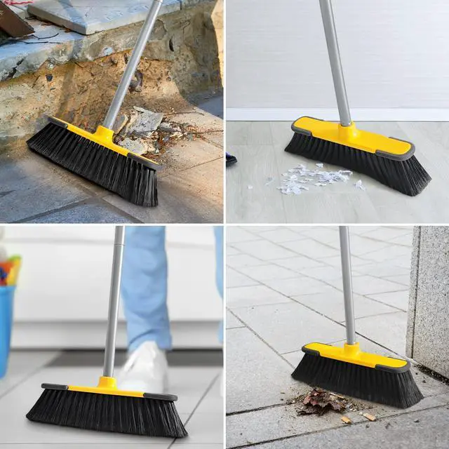 Alt view image 6 of 6 - Yellow Indoor Broom 54" Long Handle House Brooms for Floor Cleaning Sweeping Broom for Kitchen, Garage, Lobby, Patio and Garden