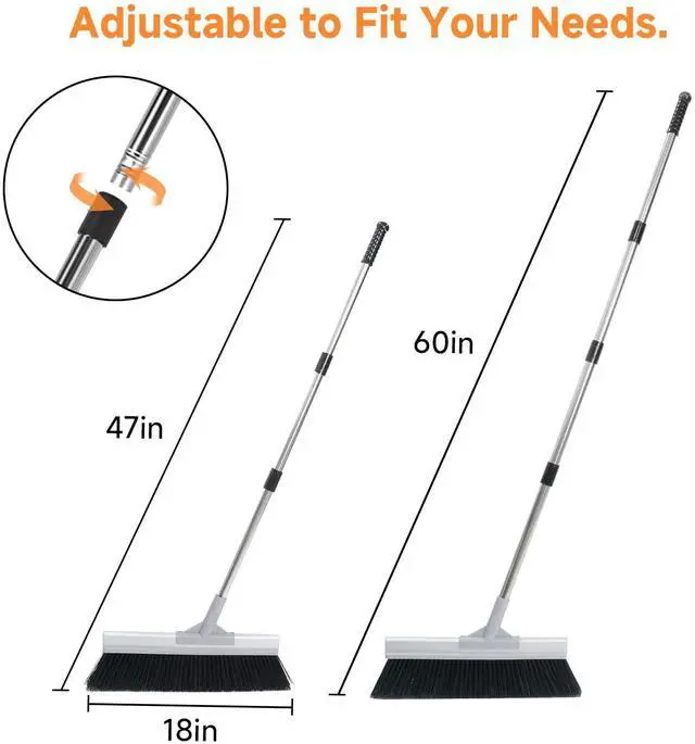 Alt view image 5 of 7 - 18" Extra Wide Heavy Duty Broom, Aluminum Reinforced Commercial Broom for Driveway and Garage, 60" Adjustable Handle, 29% More Sweeping Area for Concrete, Patios, Decks, Workshops