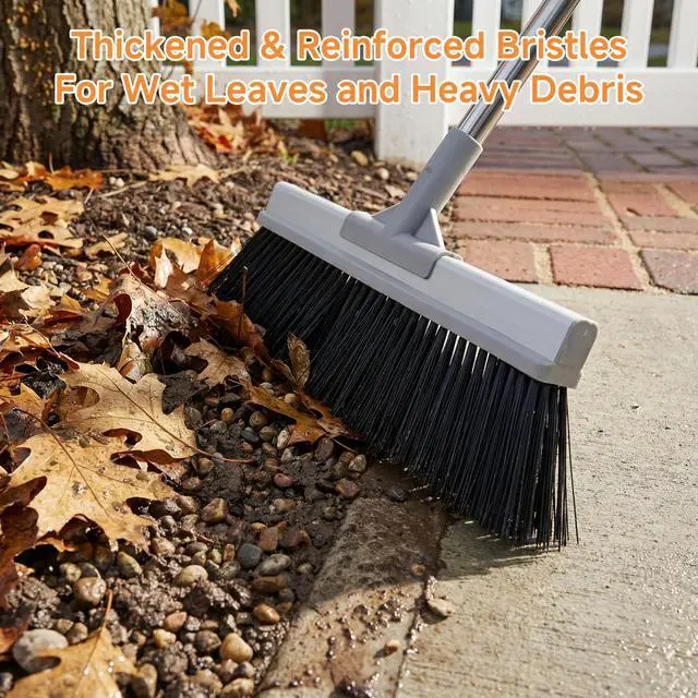 Alt view image 3 of 7 - 18" Extra Wide Heavy Duty Broom, Aluminum Reinforced Commercial Broom for Driveway and Garage, 60" Adjustable Handle, 29% More Sweeping Area for Concrete, Patios, Decks, Workshops