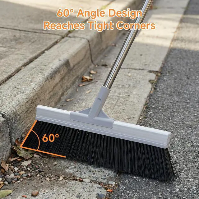 Alt view image 4 of 7 - 18" Extra Wide Heavy Duty Broom, Aluminum Reinforced Commercial Broom for Driveway and Garage, 60" Adjustable Handle, 29% More Sweeping Area for Concrete, Patios, Decks, Workshops