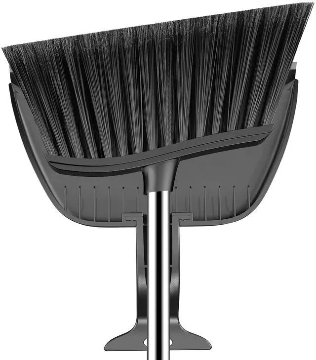 Main image of Broom and Step-on Dustpan Set, 59-in Adjustable Long Handle Broom with Dustpan Combo Set Outdoor Angle Broom for Sweeping Indoor Dust Pet Hair for Cleaning Kitchen Garage Deck Patio, Black