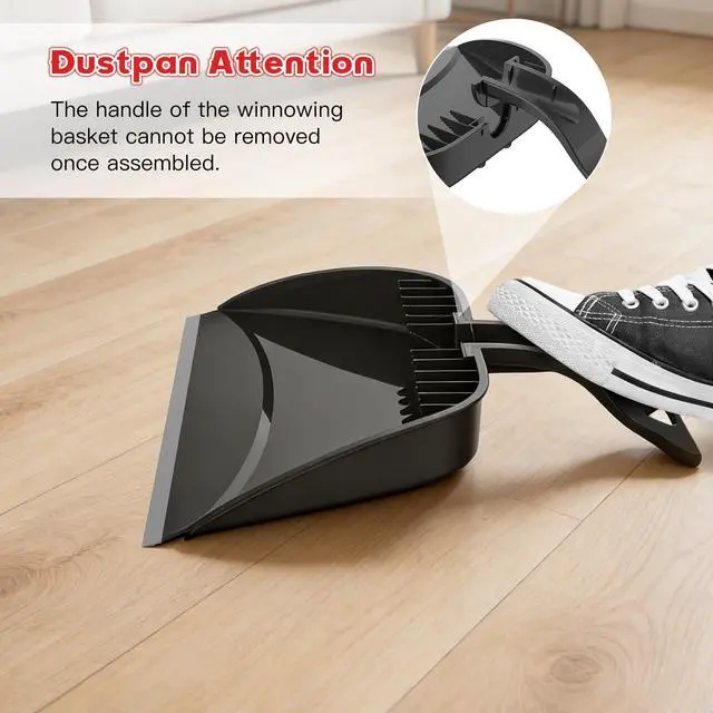 Alt view image 5 of 7 - Broom and Step-on Dustpan Set, 59-in Adjustable Long Handle Broom with Dustpan Combo Set Outdoor Angle Broom for Sweeping Indoor Dust Pet Hair for Cleaning Kitchen Garage Deck Patio, Black