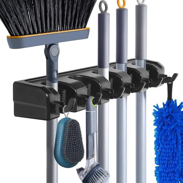 Main image of Broom Hanger Wall Mount Broom and Mop Organizer Wall Hanging Garden Tool Organizers Rack Garage Laundry Room Organizations and Storage with Hooks Heavy Duty