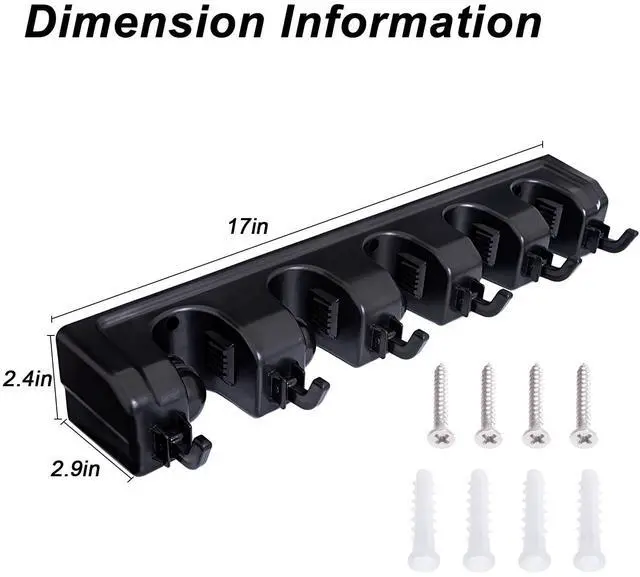 Alt view image 4 of 6 - Broom Hanger Wall Mount Broom and Mop Organizer Wall Hanging Garden Tool Organizers Rack Garage Laundry Room Organizations and Storage with Hooks Heavy Duty