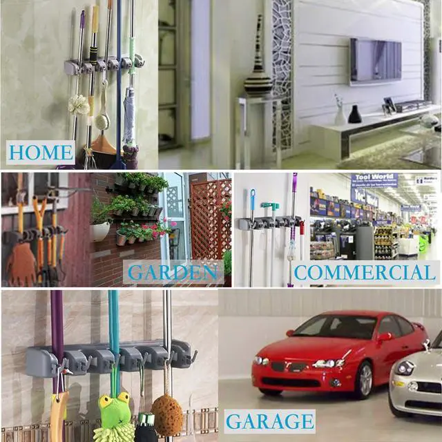 Alt view image 6 of 6 - Broom Hanger Wall Mount Broom and Mop Organizer Wall Hanging Garden Tool Organizers Rack Garage Laundry Room Organizations and Storage with Hooks Heavy Duty