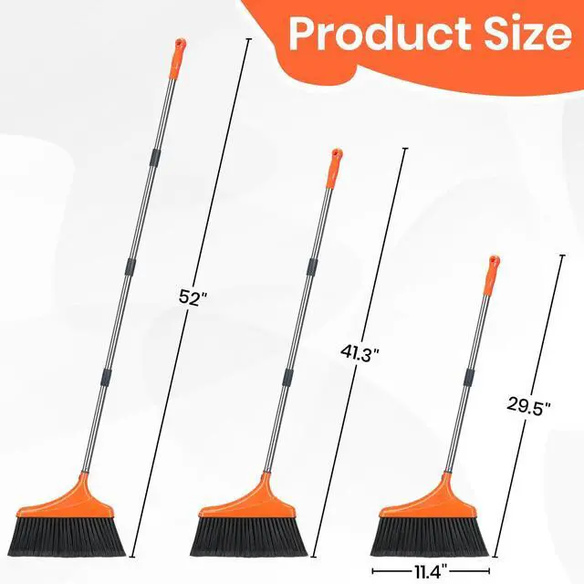Alt view image 3 of 6 - Heavy-Duty Angle Broom for Floor Cleaning with 52" Long Handle Stiff Bristle Angle Commercial and Industrial Broom, Indoor Outdoor Broom for Garage Kitchen Office Lobby Patio