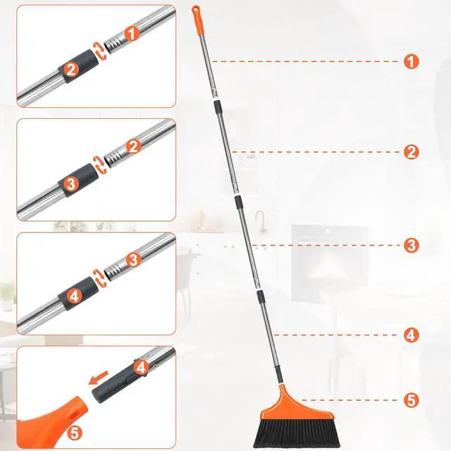 Alt view image 5 of 6 - Heavy-Duty Angle Broom for Floor Cleaning with 52" Long Handle Stiff Bristle Angle Commercial and Industrial Broom, Indoor Outdoor Broom for Garage Kitchen Office Lobby Patio