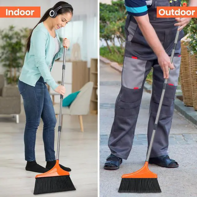 Alt view image 6 of 6 - Heavy-Duty Angle Broom for Floor Cleaning with 52" Long Handle Stiff Bristle Angle Commercial and Industrial Broom, Indoor Outdoor Broom for Garage Kitchen Office Lobby Patio