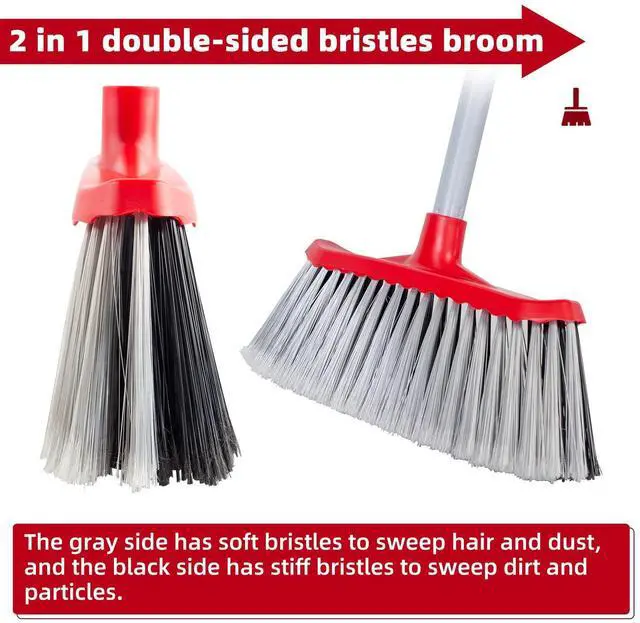 Alt view image 2 of 7 - Indoor Outdoor Broom, Unique Double-Sided Bristles Long Handle Heavy Duty Broom Perfect for Home and Courtyard Garage Lobby Mall Market Floor Home Kitchen Room Office Pet Hair Rubbish 51 Inch