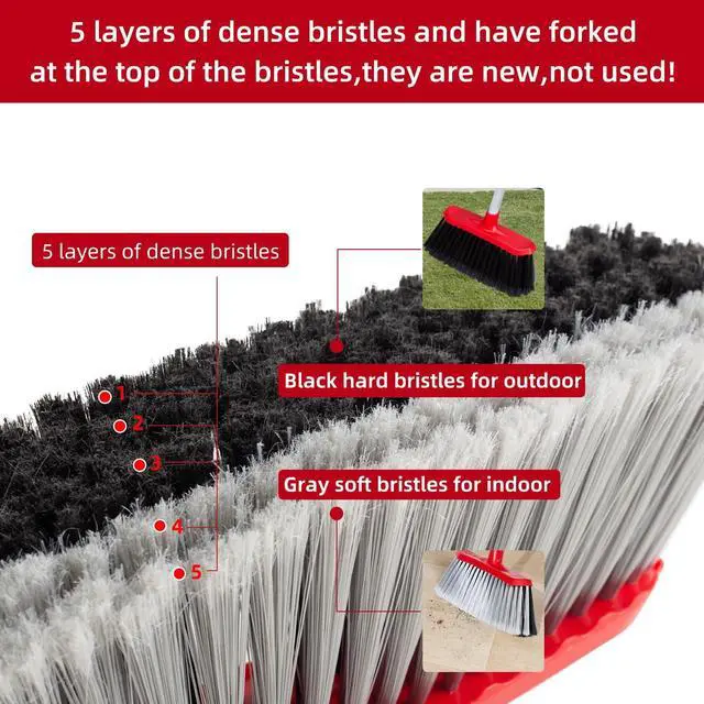 Alt view image 3 of 7 - Indoor Outdoor Broom, Unique Double-Sided Bristles Long Handle Heavy Duty Broom Perfect for Home and Courtyard Garage Lobby Mall Market Floor Home Kitchen Room Office Pet Hair Rubbish 51 Inch