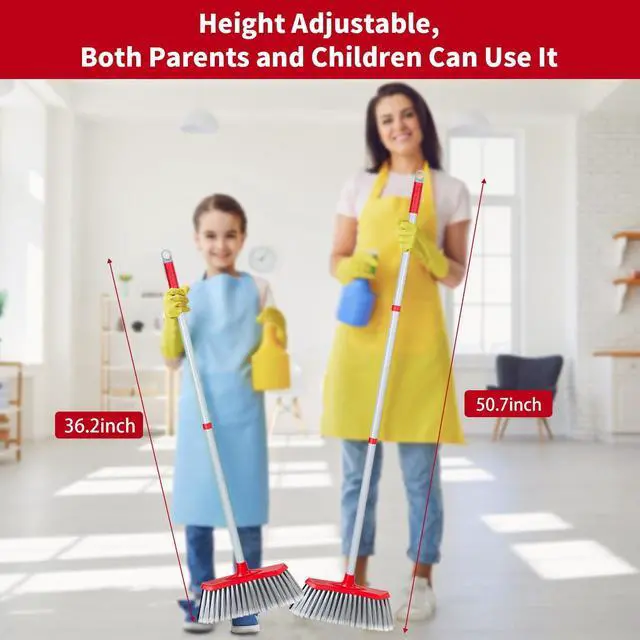 Alt view image 4 of 7 - Indoor Outdoor Broom, Unique Double-Sided Bristles Long Handle Heavy Duty Broom Perfect for Home and Courtyard Garage Lobby Mall Market Floor Home Kitchen Room Office Pet Hair Rubbish 51 Inch