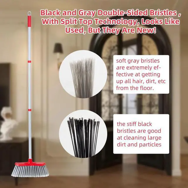 Alt view image 5 of 7 - Indoor Outdoor Broom, Unique Double-Sided Bristles Long Handle Heavy Duty Broom Perfect for Home and Courtyard Garage Lobby Mall Market Floor Home Kitchen Room Office Pet Hair Rubbish 51 Inch