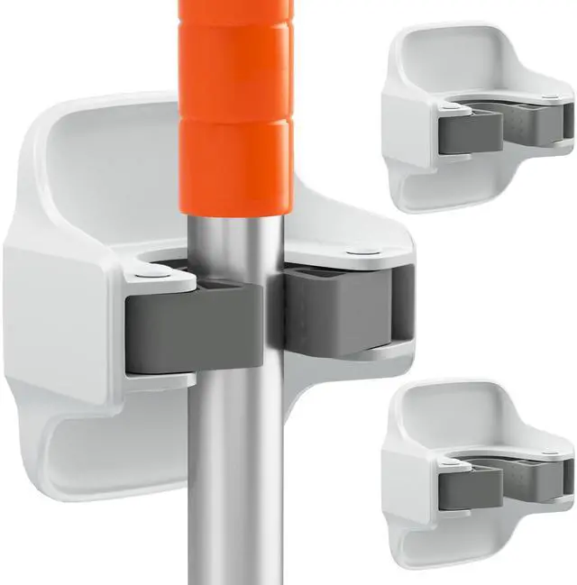 Main image of 3 Pack Broom Holder Wall Mount Mop Grippers No Drilling Self Adhesive Anti-Slip Mop Handle Hanger Dustpan and Broom Organizer Garage Storage Racks-White
